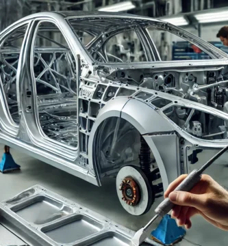 Métodos de reparación de abolladuras en paneles de aluminio Un técnico utilizando herramientas de PDR en un panel de aluminio. Un técnico utilizando un martillo y una plancha en un panel de aluminio.